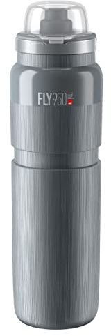 ELITE Fly MTB Water Bottle Grey – Ultra Lightweight Mountain Bike Cycling Bottle with Dust Cap – 950ml – For Trail Riding, XC & Enduro