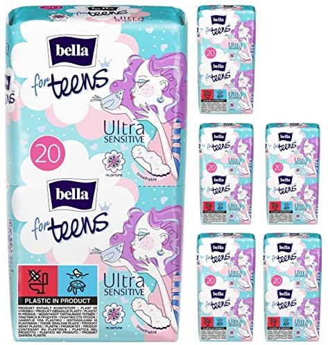 bella for teens Ultra Binden Sensitive: Ultradünne Binden Für Teenager, 6er Pack (6 X 20 Stück), Mit Flügeln ohne Duft…