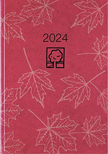 Taschenkalender rot 2024 - Bürokalender 10,2x14,2 - 1 Tag auf 1 Seite - robuster Kartoneinband - Stundeneinteilung 7-19 Uhr - Blauer Engel - 610-0711