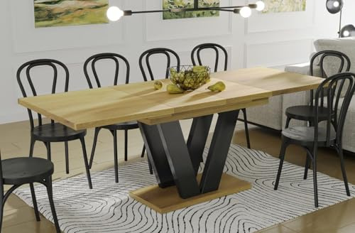 Endo-Moebel Esstisch Lara 130 cm auf 210 cm erweiterbar Säulen-Tisch Küchentisch Synchronauszug (Natur Eiche)