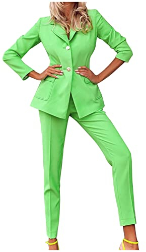 Hosenanzug Damen Elegant 2 teiler Einfarbig Formell Hosenanzüge Hose & Blazer Kombinationen Einreihig Anzugjacke Longblazer Anzughose OL Pendler Kostüm Party Arbeitsanzug Professionelle Kleidung
