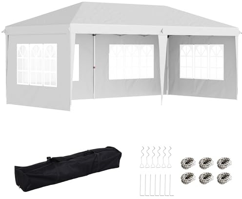 Outsunny Gazebo 6x3 m Pop Up Regolabile in Altezza, Gazebo da Giardino Pieghevole con Finestre, Pareti Removibili e Borsa per Trasporto, in Acciaio e Poliestere, Bianco
