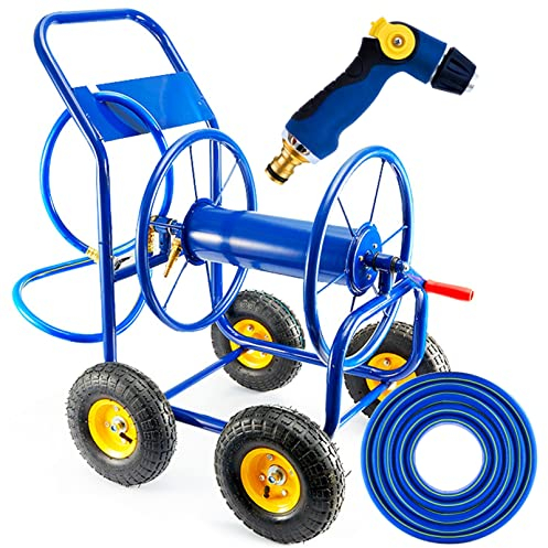 REOTEL Garten Eisen Schlauchtrommel mit ø 1/2in 3/4in 1in Schlauch, Schlauchwagen mit bis zu 150m Kapazität, besonders stabil, bequem, für Gärten, Landschaft, Weiden, Parks,0.75in,30m Pipe