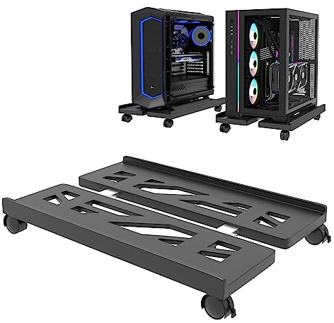 Hmfmdy CPU Ständer Für PC, Desktop Computer Tower Ständer, Einstellbare CPU Halterung, Universal Mobil-PC Ständer mit rollenden feststellbaren Lenkrollen CPU-Wagen Unter Schreibtisch - Schwarz
