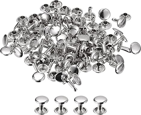 sourcing map 50 Sets Leder Nieten 9mm Doppelt Kappe Nieten 10mm Höhe Metall Nieten Runde Nieten Hohlnieten Niete für Leder Handwerk Reparatur DIY Geldbeutel Gürtel Taschen Schuhe Silber Ton