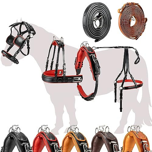 Esposita Einspännergeschirr „ Professional “ Kutschgeschirr für Shetty, Pony und Pferd Geschirr für Minishetty bis XL Kaltblut Fahrgeschirr für Einspänner Schwarz-Rot Gr. Mini Mini Shetty