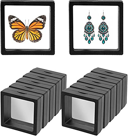 10PCS 3D Floating Display Frame,Coin Display Case,Dustproof & Portable PE Film Transparent Jewelry Storage Box for Ring Earring Necklace Bracelet, Floating Display Case for Coin,Stamp,Jewelry (7*7cm)