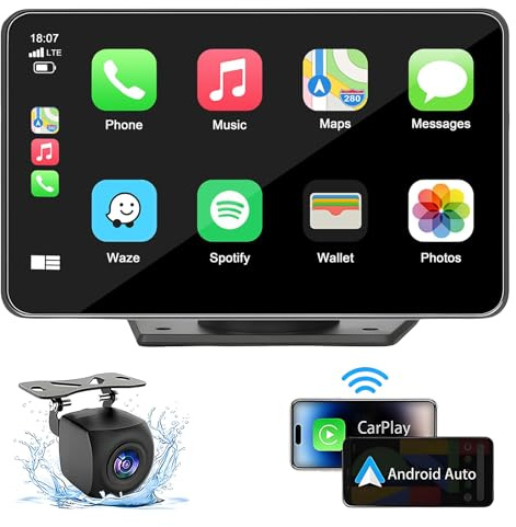 Capapro 7 HD Portable Carplay Wireless Touch Screen Double Din Car Stereo Compatible Apple Carplay and Android Auto with GPS Navigation, Voice Control, Mirror Link, Bluetooth