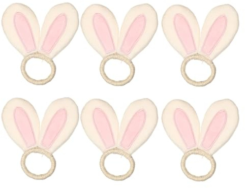 BestAlice 6 Stück Osterhasen-Serviettenringe aus Holz für Abendessen, Osterserviettenring, Tischessen, Niedliche Hasenohr-Serviettenringhalter, Bauernhaus-Serviettenringe für(Rosa Hase)