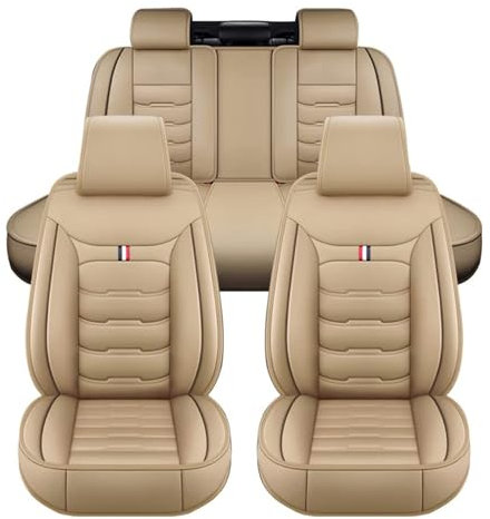 XLUMIO Auto Sitzbezüge Sets für VW Golf 7 Variant/Golf Variant R R Line Wagon, 5 Sitzer PU Leder Wasserdichter Komfort Sitzbezug, Schonbezüge Sitzschoner Vorne und Hinten, Auto Zubehör, D Beige