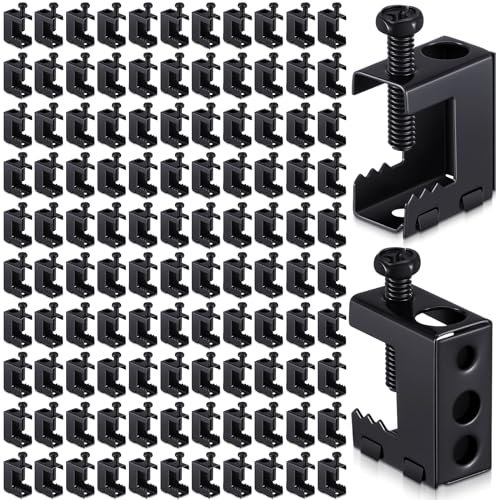 Tandefio 100 Pcs 1/4-20 Spring Steel Beam Clamps Metal Beam Hangers Bolt on Clamp for Installation on Beams 1/4 and 3/8 Threaded Rod, S Hooks and Bridle Rings for Pipe Cable Woodworking Tool