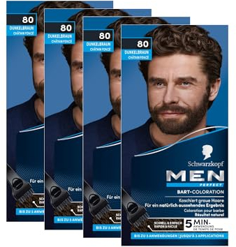 Schwarzkopf Men Perfect Bart-Coloration 80 Natur Schwarz-Braun Stufe 2 (4x 30 ml), Bartfärbemittel zum Kaschieren grauer Haare für ein natürlich aussehendes Ergebnis, schnelle Anwendung