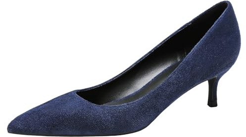 Jamron Damen Samt 5CM High Heels Elegant Spitze Zehen Pumps Büro Arbeitsschuhe Marineblau SN0711129-1 EU38
