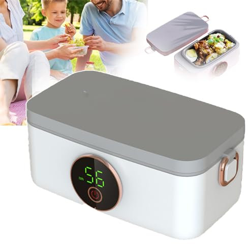 Boîte Lunch Thermique pour Aliments Chauds (1000 ML), 16 000 MAh, Chauffage sans Eau + Réglage 6 Vitesses/Maintien Chaud Pendant 5 H, Rechargeable sans Fil/USB, pour Étudiant,White
