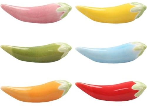 Hrippy Repose-Baguettes en Céramique en Forme De Chili, Porte-cuillère, Support À Couverts De Dessin Animé, Porte-Baguettes De Table, Accessoires De Table 6 Pièces