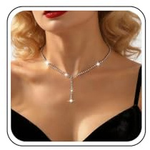 Inateannal Boho Strass Choker Halskette Silber Kristall Y Lariat Halsketten Lange Strass Y Tropfen Halskette Funkelnde Cz Tennis Kette Halskette Schmuck Für Frauen Und Mädchen