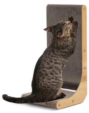 PETCUTE Rascador para Gatos en Forma de L,Reversible,Rascador de Cartón para Gatos con Juguete de Bola para Gatos de Interior,Resistente Rascador para Gatos de Cartón Corrugado,Protección de Muebles