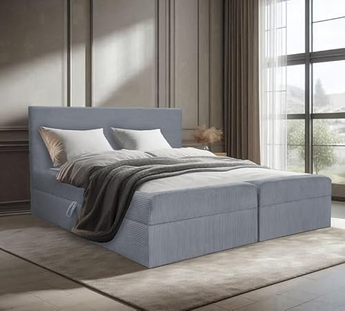 Generisch Bett Doppelbett Boxspringbett Berg POSO mit Bonell-Matratze Ohne Topper + 2 Bettkästen, H3 (Grau: POSO 110, 180 x 200 cm)
