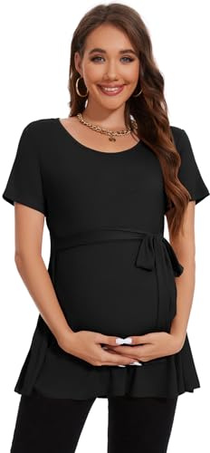 Smallshow Abbigliamento Premaman Tie Front Magliette e Top maternità Donna,Black,M