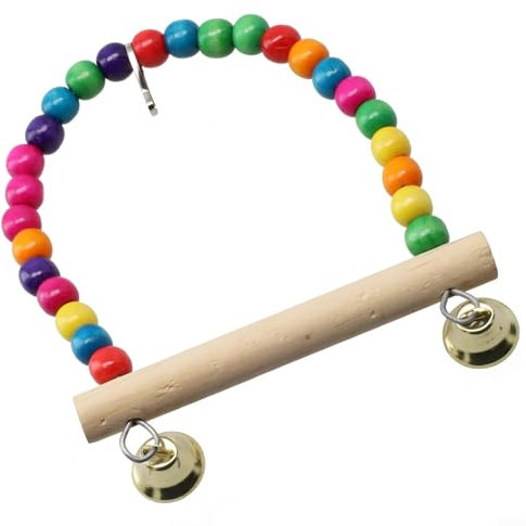 Vogelschaukel mit bunten Kunststoffperlen, Spielzeug für Papageienkäfig, natürliches Sitzstangen-Design