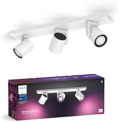 Philips Hue White & Color Ambiance Argenta taklampa med tre spotlights, graderbara LED-strålkastare för Hue-belysningssystem, intelligent ljusstyrning via röst och app, vit.