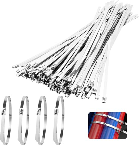 CYEER 200 Stück Edelstahl Kabelbinder 300MM x 4.6MM, Wiederverwendbare Kabelbinder, UV-beständig Zip Ties Selbstsichernde Kabelbinder für drinnen und drauße