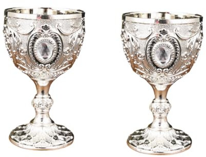 Elictech Verre à calice vintage en forme de calice royal en relief - Gobelet vintage en alliage de zinc - Décorations de fête médiévale pour Halloween - Fournitures de décoration (argenté)