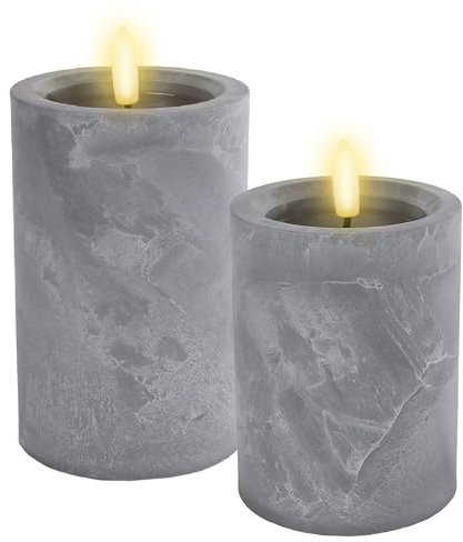 Spetebo LED Kerze in Beton Optik warm weiß mit Timer 2er Set - 10/15 cm - Künstliche Kerzen mit Flacker Effekt Batterie betrieben - Weihnachten Advent Winter Deko Beleuchtung Kerze flammenlos
