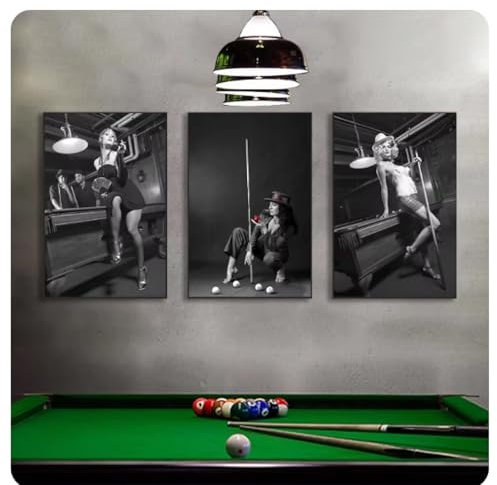 Vintage Schwarz-Weiß-Billard-Poster „Snooker Girl“, dekorative Leinwandgemälde, Drucke, Wandkunst, Bilder, Home Bar Decor, 40 x 60 x 3 cm, ohne Rahmen