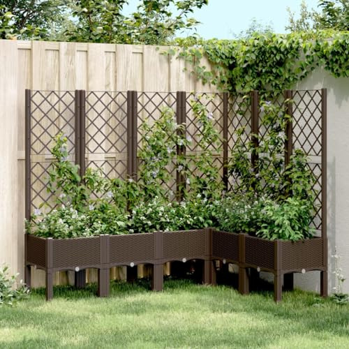 Gecheer Jardinière de jardin avec treillis marron 160 x 120 x 142 cm en PP,Jardinière de jardin, parterre surélevée, lit surélevé de jardin, jardinière, grand lit pour jardin surélevé, lit pour jardin
