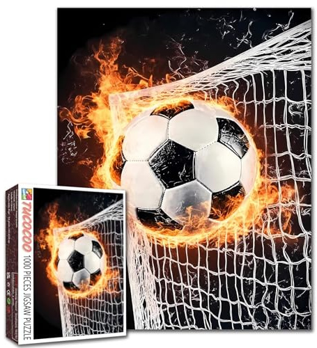 1000 Piece Jigsaw Puzzles for Adults Ball Sport Painting Jigsaw Puzzle Fire Soccer Ball 1000 Pieces Puzzles Playing Football DIY Craft Magic Puzzle Art Bedroom Decor (Colorful)