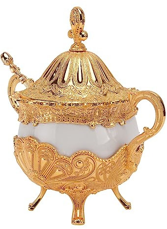 FELTECHELECTR Golden Peafowl Pattern Kitchen Sugar Canister Ceramic Condiment Bottle Single Piece European Style Seasoning Jar for Cooking and Table Use