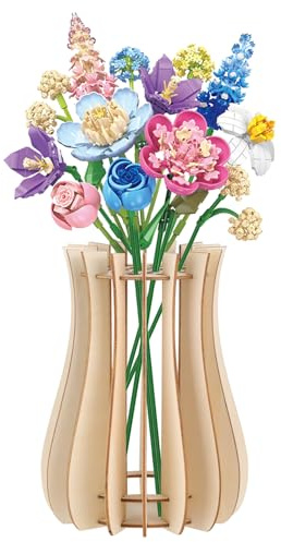 Demarsen Pot de fleurs Lego Pot de fleurs pour bouquet support en bois pour roses Lego fleurs de cerisier, tournesol, tulipes, jonquilles, lotus (petit)