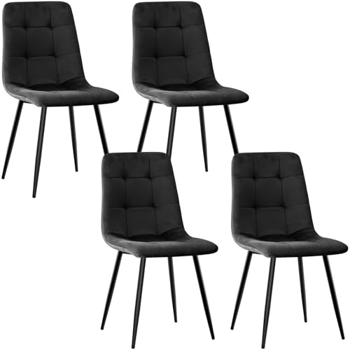 JIJIAN Esszimmerstühle 4er Set, Küchenstühle mit Samt, Schwarz | Stühle Esszimmer mit Schwarzen Metallbeinen, Bis 120 kg Belastbar, Moderne Polsterstühle für Esszimmer Wohnzimmer Küche