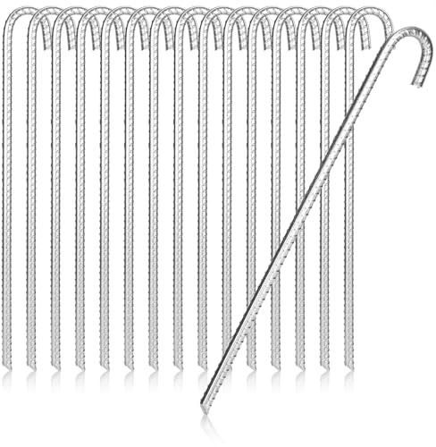 com-four® 16x XL Bodenanker aus massivem Stahl, J-Form 42 cm, Ø 1 cm | verzinkte Erdanker für Zelt - Pavillon - Hüpfburg - Trampolin - auch als Bewehrungsstab für den Boden - stabil & rostfrei