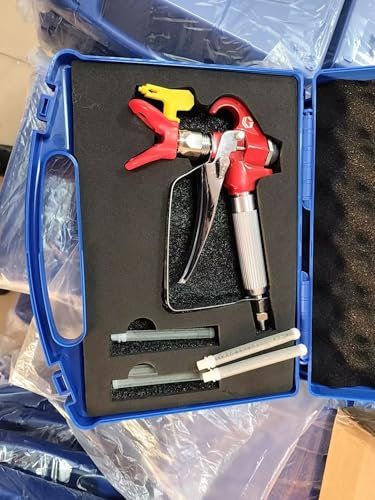 Dent-de-lion 9-teiliges Airless Spritzpistolen-Set, rote Airless-Farbspritzpistole, Hochdruck 3600 PSI mit 517 Airless Sprühspitzen und Spitzenschutz und Airless-Farbspritzpistolenfilter und Box