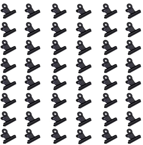 50 Stück Kleine Bulldogge Büroklammern, 22mm Mini Metall Klammern, Multi-function Scharnier Clip Briefklemmer für Tags Taschen, Fotos,Zeichnungen, Kunsthandwerk, Büro, Küche (Schwarz)
