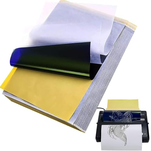 TONBAO 50 Blatt Tattoo Transferpapier A4 4 Lagen Tattoo Stencil Papier | Matrizenpapier für Thermokopierer und Handzeichnung, Tattoo Schablonenpapier für Profis und Anfänger