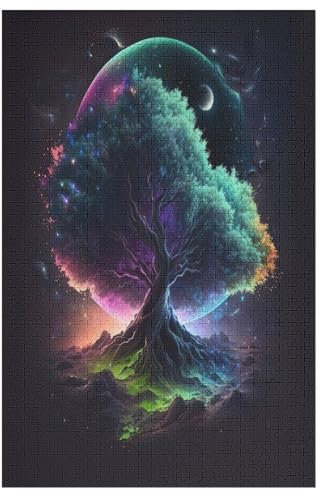 Weltenbaum of Life Puzzle 1000 Teile, Holzpuzzle Herausforderndes Geschicklichkeitsspiel Für Die Ganze Familie, Kinder Erwachsenenpuzzle Ab 12 Jahren （78×53cm）