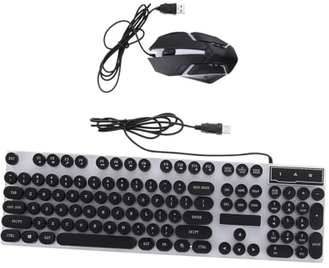 HOMSFOU Ensemble Clavier et Souris de Jeu USB Noir Touches Rétro-éclairées, Clavier Silencieux 104 Touches en Abs et Souris Ergonomique à Roulette Antidérapante pour Ordinateur