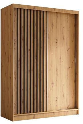 AXLIVING Cabinio Kleiderschrank 150 cm Breite Artisan Eiche mit Schwarz Schwebetürenschrank für Schlafzimmer