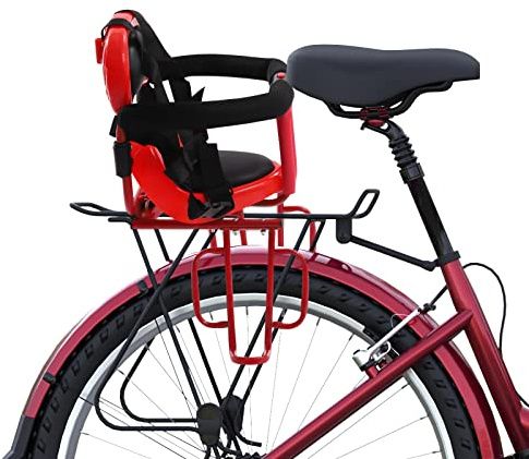 Siège de vélo arrière pour enfant avec système de ceinture de sécurité, paroi de protection en forme de U, siège rembourré pour vélos adultes, VTT, vélo électrique, ajustement universel, 36 x 52 cm