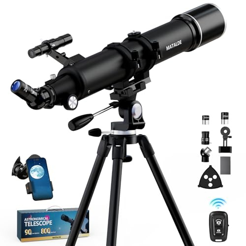 90mm Aperture Telescope 800mm Focal Length Refractor for Beginners & Advanced Users, Professional Astronomy Telescope with 32X-240X Magnification, 3X Barlow Lens & Phone Adapter