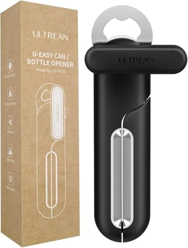 Ultrean Manual Can Opener Bottle Opener, Heavy Duty Stainless Steel Smooth Edge Manual Handheld Can Opener with Soft Touch Handle (Black)