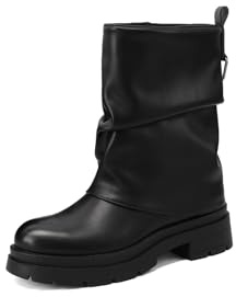 QUEEN HELENA Stivaletti a Gambale Largo Stivali Bassi Donna X33-51 (Nero Pu, Taglia unica, Sistema Taglie Calzature EU, Adulto, Donna, Numero, Media, 37)
