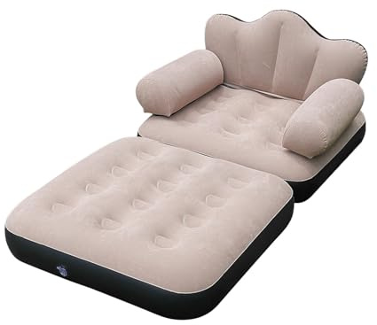 YWJLQH Aufblasbares Sofa Faltbarer Sessel Luftbett Schlafmatratze mit Armlehnen Kopfstütze Aus Wasserdichtem Flock PVC für Wohnzimmer Camping Gästeunterkunft, Kaffee