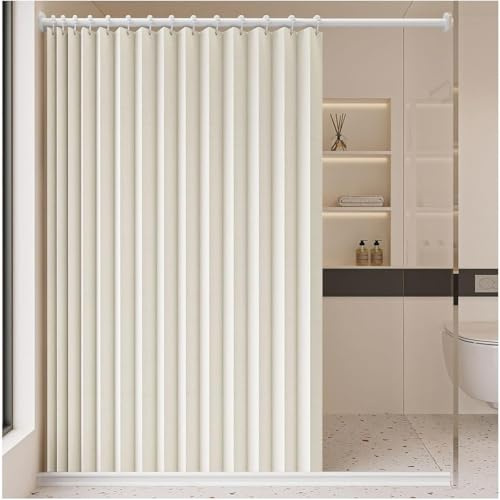 Single tree forest Tenda da Doccia Magnetica Pieghevole per Bagno, Lino Spesso con Ganci - Adatta per vasche da Bagno- W70xH200cm-Beige