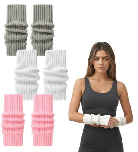 3 Paar Damen Lange Fingerlose Handschuhe Y2K Armstulpen Damen Winter Gestrickte Handschuhe Feinstrick Handwärmer Stricken Armwärmer für Frauen Y2k Fingerlose Armstulpen Handschuh für Herbst Winter