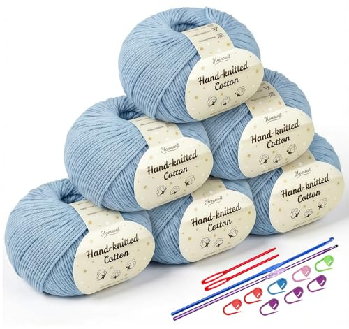 300g Wolle zum Häkeln Handstrickgarn, Homewit Handstrickgarn aus 100% Baumwolle 6 x 50g Wolle zum Stricken & Häkeln, Baumwollgarn für Häkeln und Kunsthandwerk, Babyblau