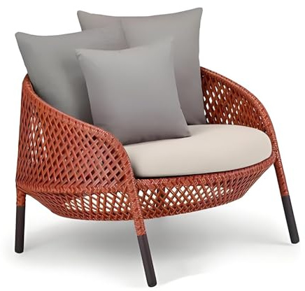 Apk i bc Kreativer Terrassen-Freizeitstuhl aus Rattan, leicht und einfach zu transportieren, ideal für den Außenbereich am Meer, inklusive 3 Kissen und 1 Sitzkissen(Orange,80 * 85 * 70)